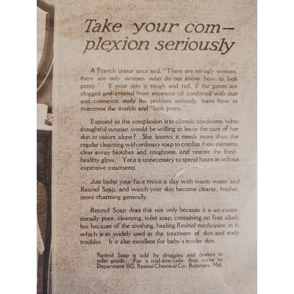 1918 Resinol Soap Woman at Vanity Beauty‎ Routine Original Vtg PRINT AD - Picture 7 of 12